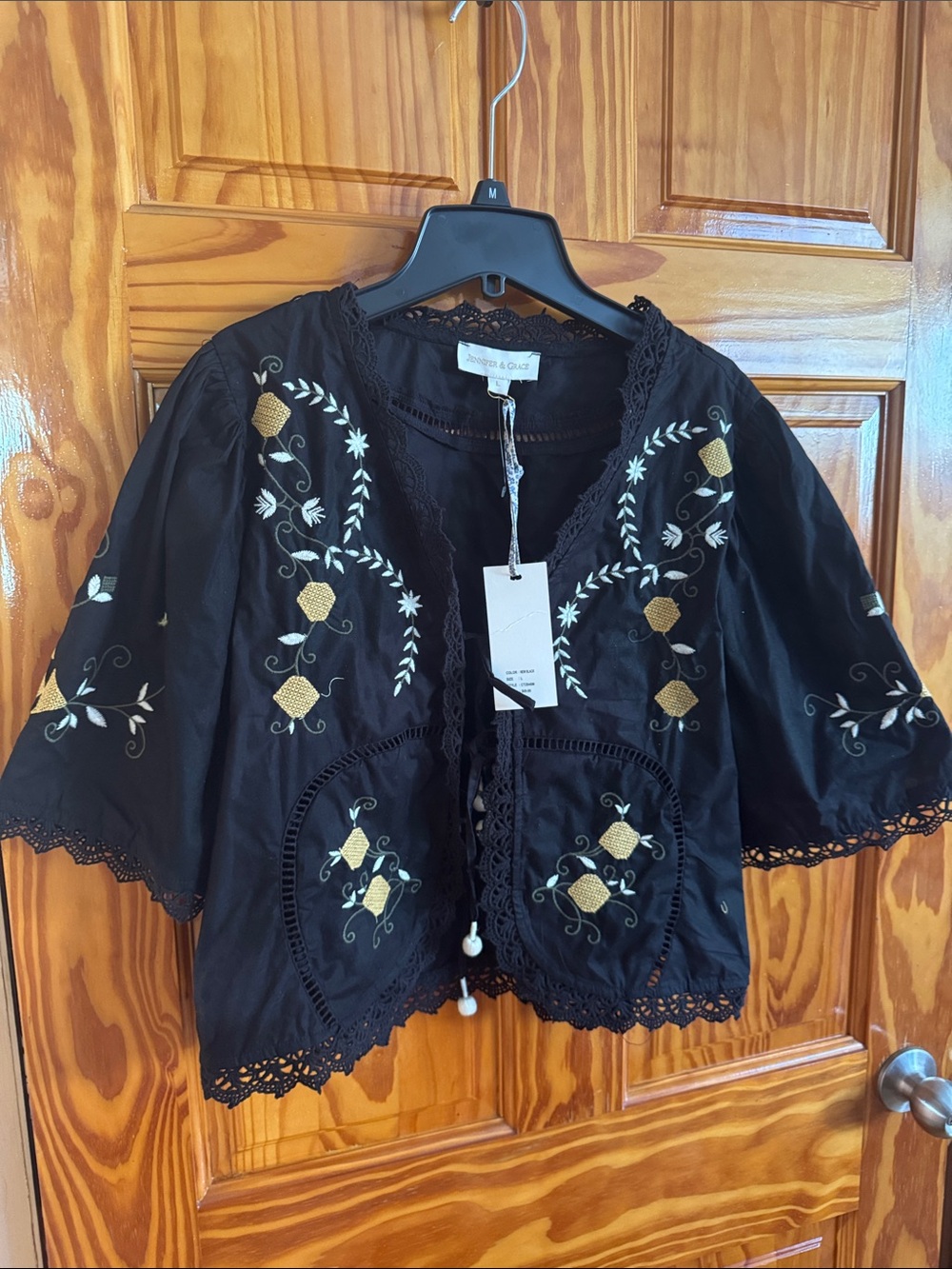 Jennifer Behr Black Top with Gold Embroidery